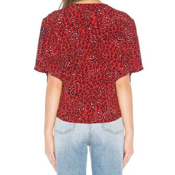 Lovers + Friends Valentina Top Small Red‎ Animal Print Cinch Front Flutter S/S - Picture 8 of 16